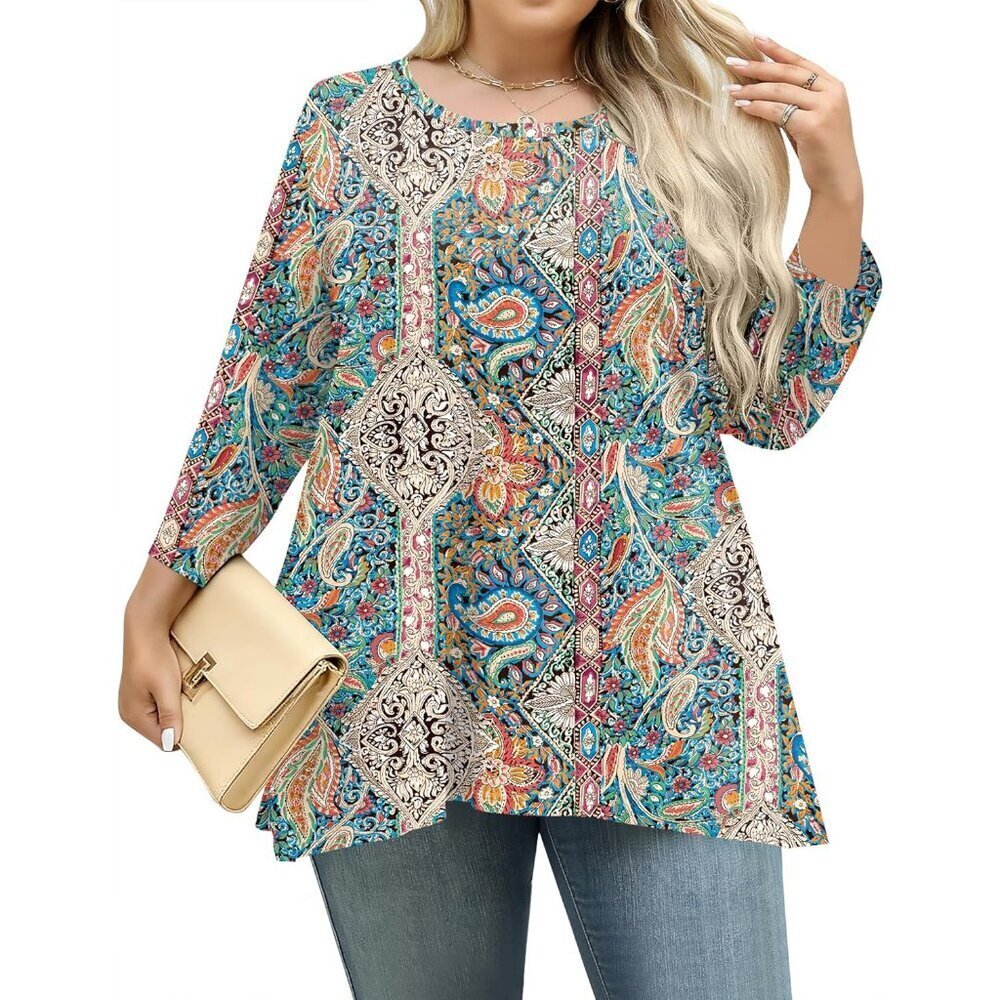 Plus Size Blouse Womens 3/4 Sleeve Asym Hem Casual Work Vacation Top